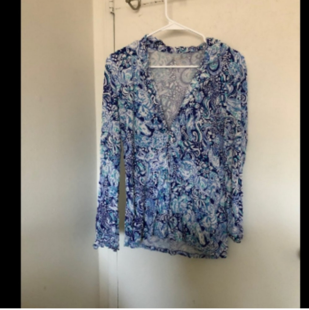 Lilly Pulitzer 60 Animals Print Blue Pajama Top Women's Sz Small